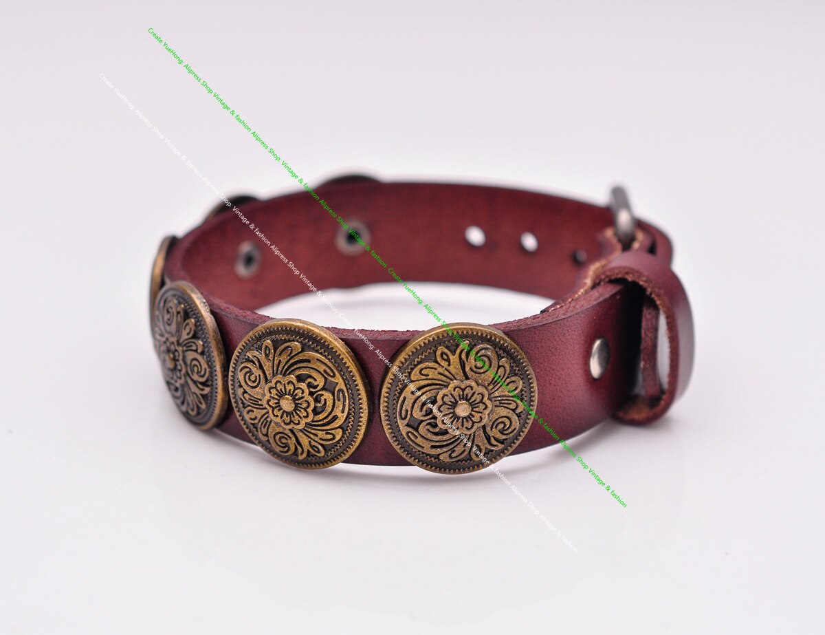 Antike Durcheinander Südwesten Blumen- Concho Besetzt Leathercraft Gemüse bräunen Braun Leder Armbinde Armbinde Manschette Armreif