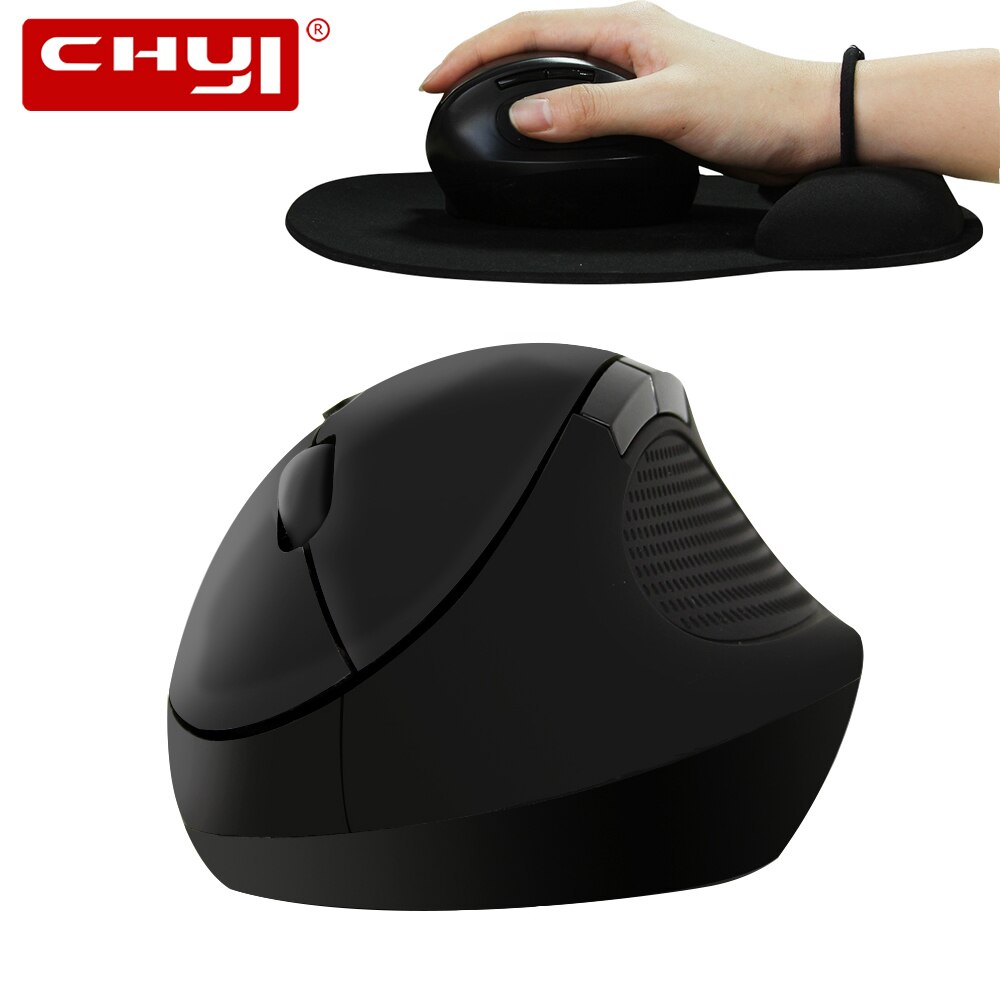 CHYI Wireless Mouse Ergonomic 2.4Ghz 800/1200/1600 DPI 6D Optical Mini Vertical Mice with Wrist Rest Mouse Pad Kit For PC Laptop