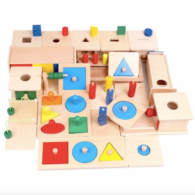 Montessori scatola di permanente per oggetti in legno con vassoio e palla gioco di abbinamento famiglia per bambini giocattoli educativi fai-da-te aiuto didattico