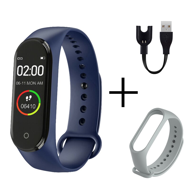 Sport Clever Armbinde Uhr Anruf Vibration Alarm Nachricht drücken Blutdruck Monitor Fitness Tracker Tragbare Digitale Armbanduhr: blau grau