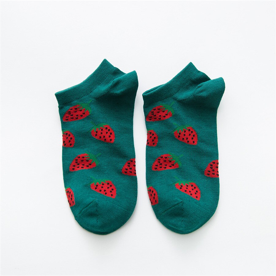 Calcetines de algodón de verano con dibujos de plátanos y frutas, calcetines de tobillo para mujeres, de corte bajo calcetines divertidos de animales, calcetines invisibles para chicas lindas felices: Strawberry socks