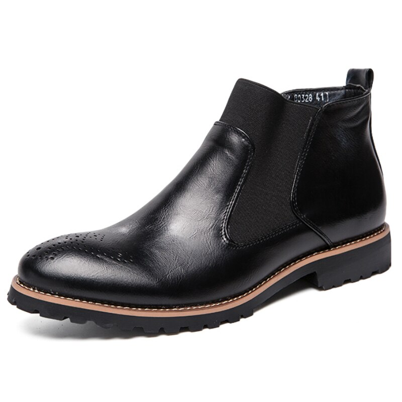 Classic Men Boots Italy Handmade Men's Chelsea Boots Leather Autumn Ankle Boots Wedding Party Male Dress Shoes: Black / 11
