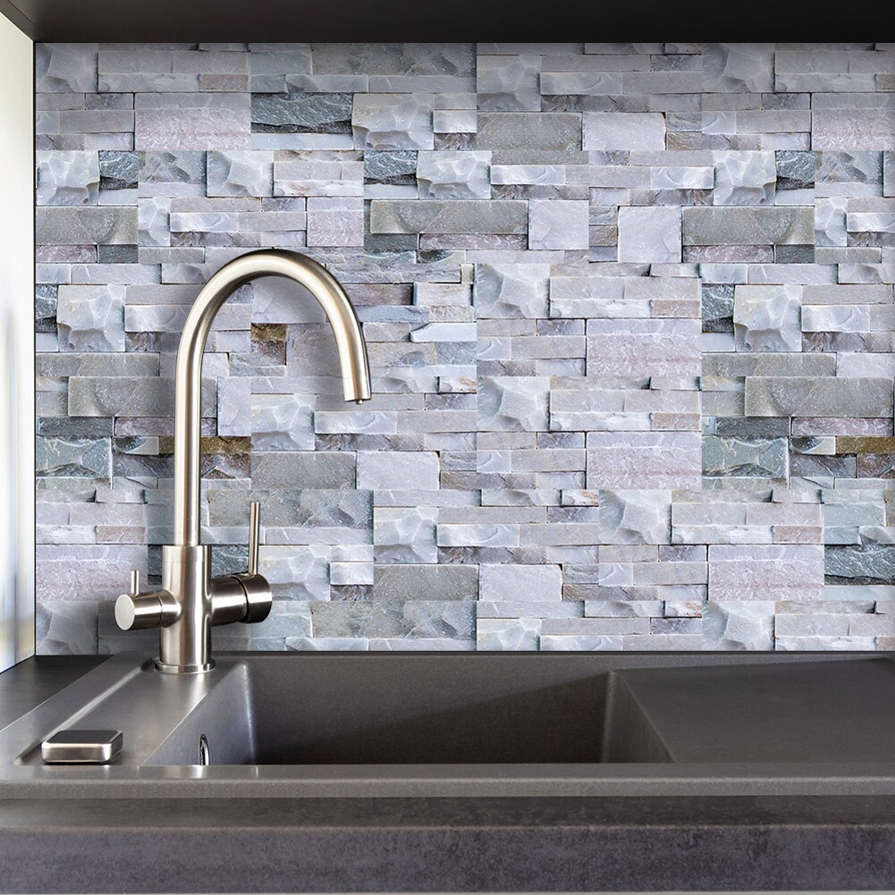 Light Gray Stone Brick Wall Stickers Retro Oil-proof Waterproof Tile Wallpaper For Kitchen Bathroom Ground Wall House Decoration