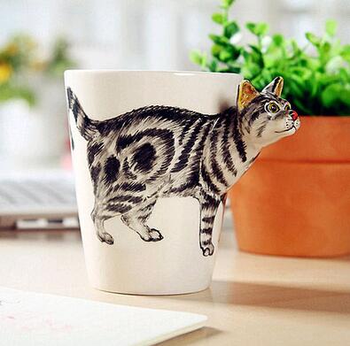 Tasse de peinture 3D d'animaux créative | Tasse en céramique tasse de café tasse de bière avec cookies 300-400ML, Copo bardak xicara amusant,: 6