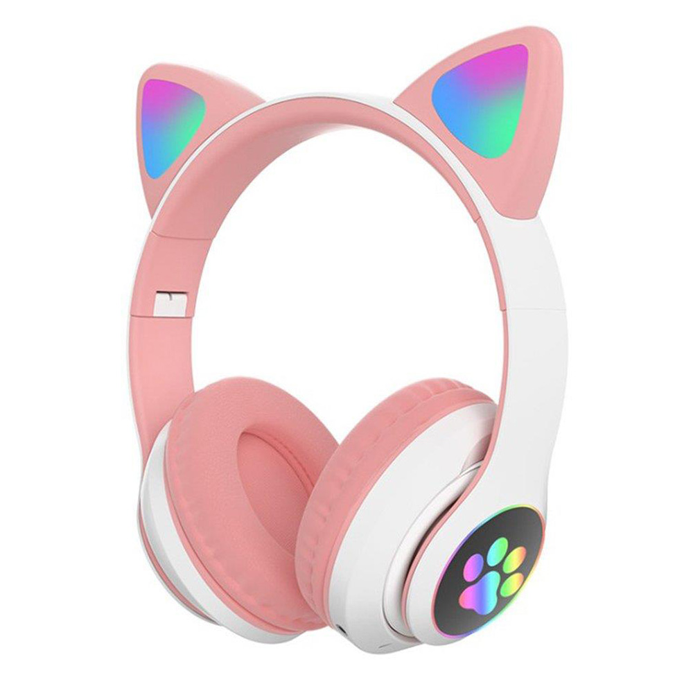 Cute Cat Ears Wireless Headphones RGB Gaming Headset With Microphone Noise Cancelling LED Earphones Stereo Music Children's: black