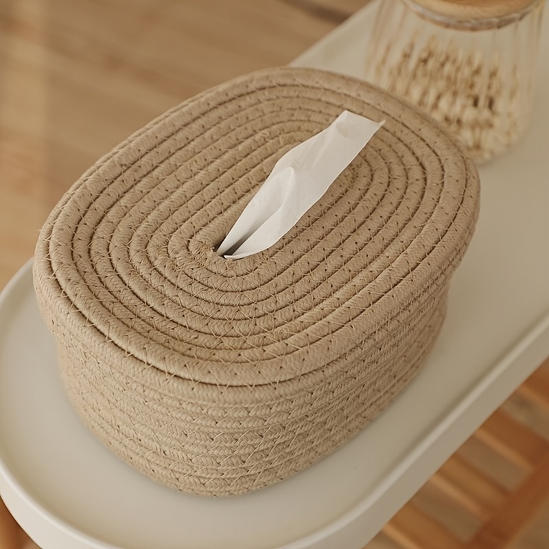 Support de boîte à mouchoirs en tissu tissé à la main, 1 pièce, , léger, lavable, rangement multifonctionnel pour serviettes de visage, serviettes à la maison