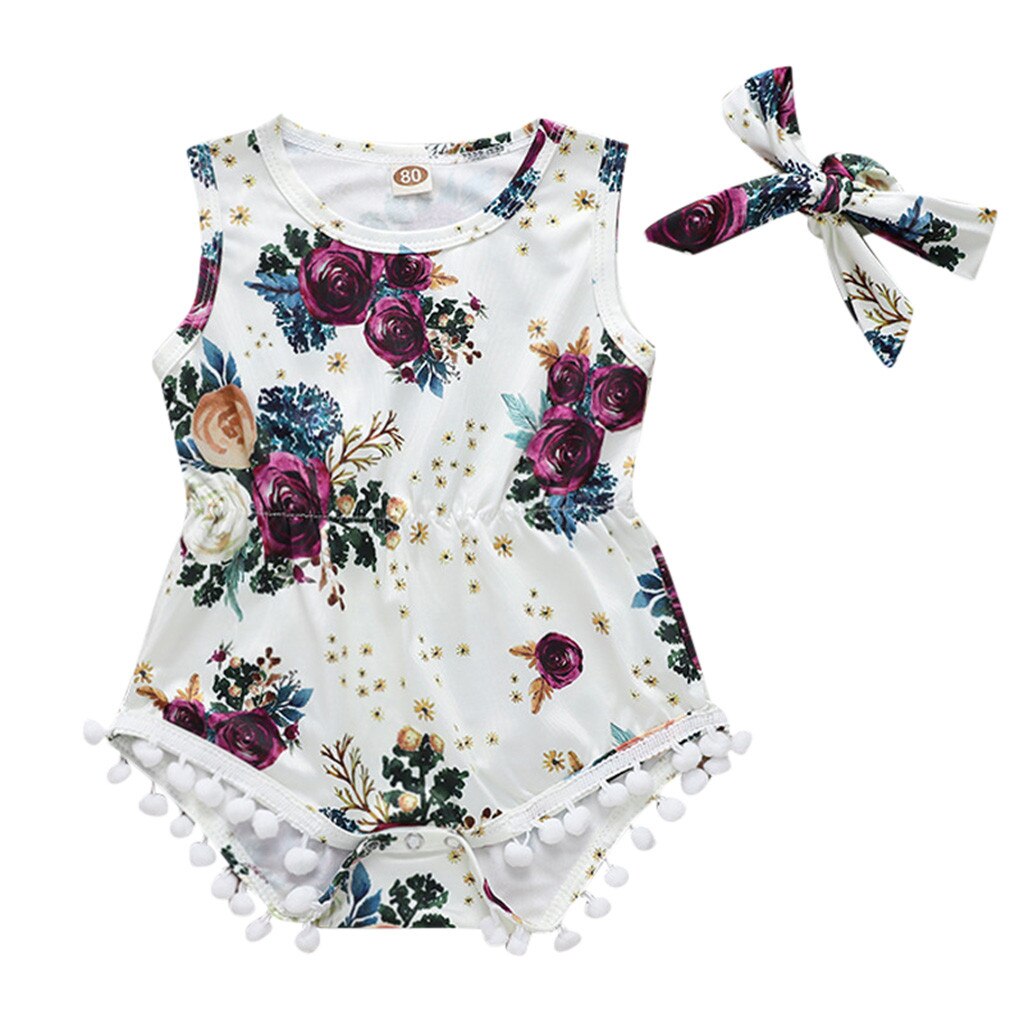 Zomer Baby Meisje Kleding Bloemen Haarband Meisjes Kleding 0-24M Baby Kleding Toevallige Korte Mouwen Baby bodysuits 2 Stuks Outfits