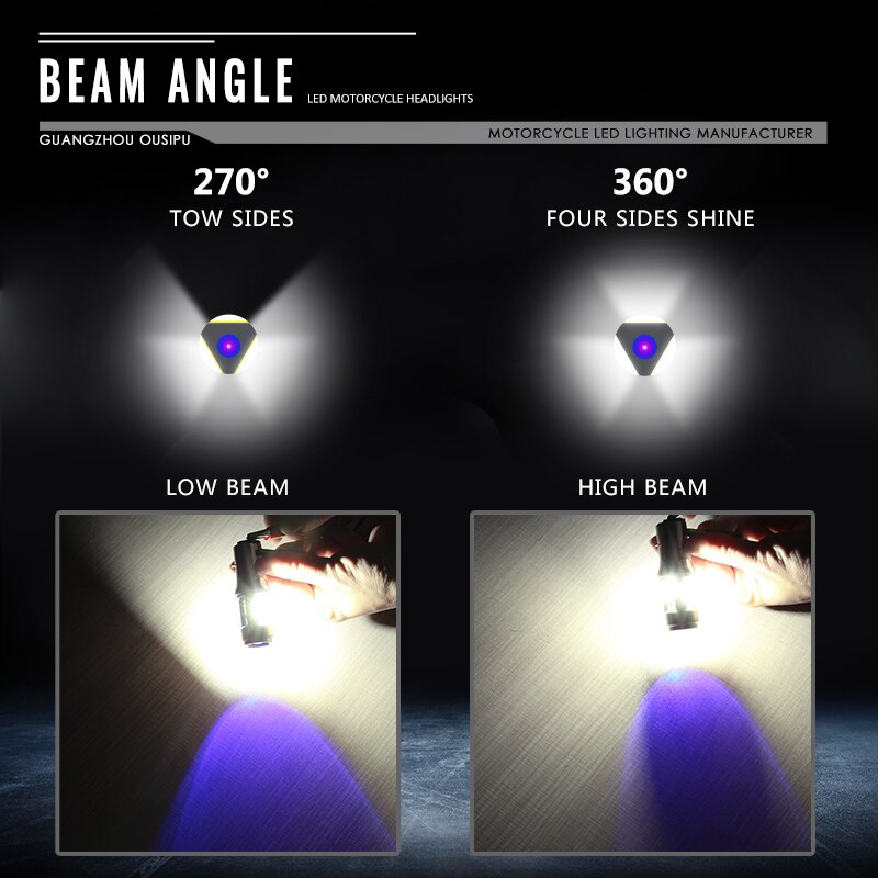 RTD E01C Motorcycle LED Headlight Dual Beam 12W 1200LM H4 HS1 P43T S2 BA20D Light Bulbs Scooter Motorrad E-bikes 3Sides Blue DRL