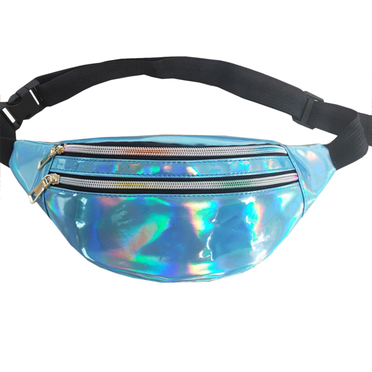 Holographic Fanny Pack Shiny Metallic Color Sport Waist Pack Belt Bum Shoulder Bags: Blue