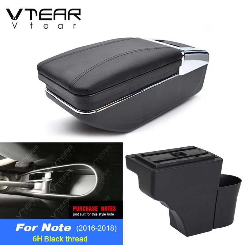 Vtear Voor Nissan Note Accessoires Armsteun Lederen Arm Rest Usb Opbergdoos Decoratie Middenconsole Interieur Parts Auto: Black thread