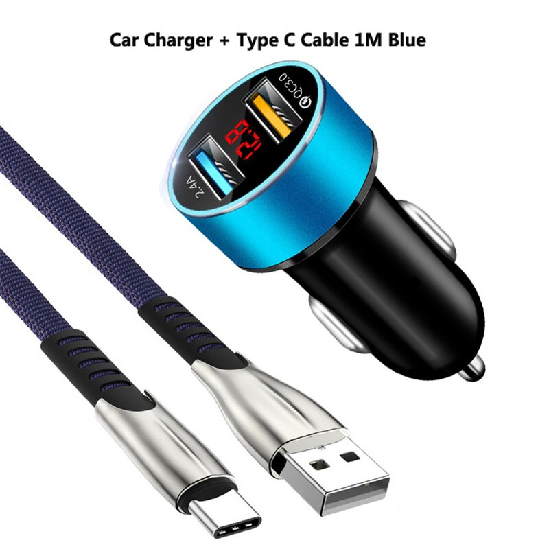 Auto Ladegerät Typ-C Telefon Schnelle Ladegerät Kabel Für Samsung S20 FE Xiaomi X3 NFC Redmi Hinweis 9 9A 9C Schnelle Lade QC 3,0 Auto Ladegerät: Charger Cable Blue