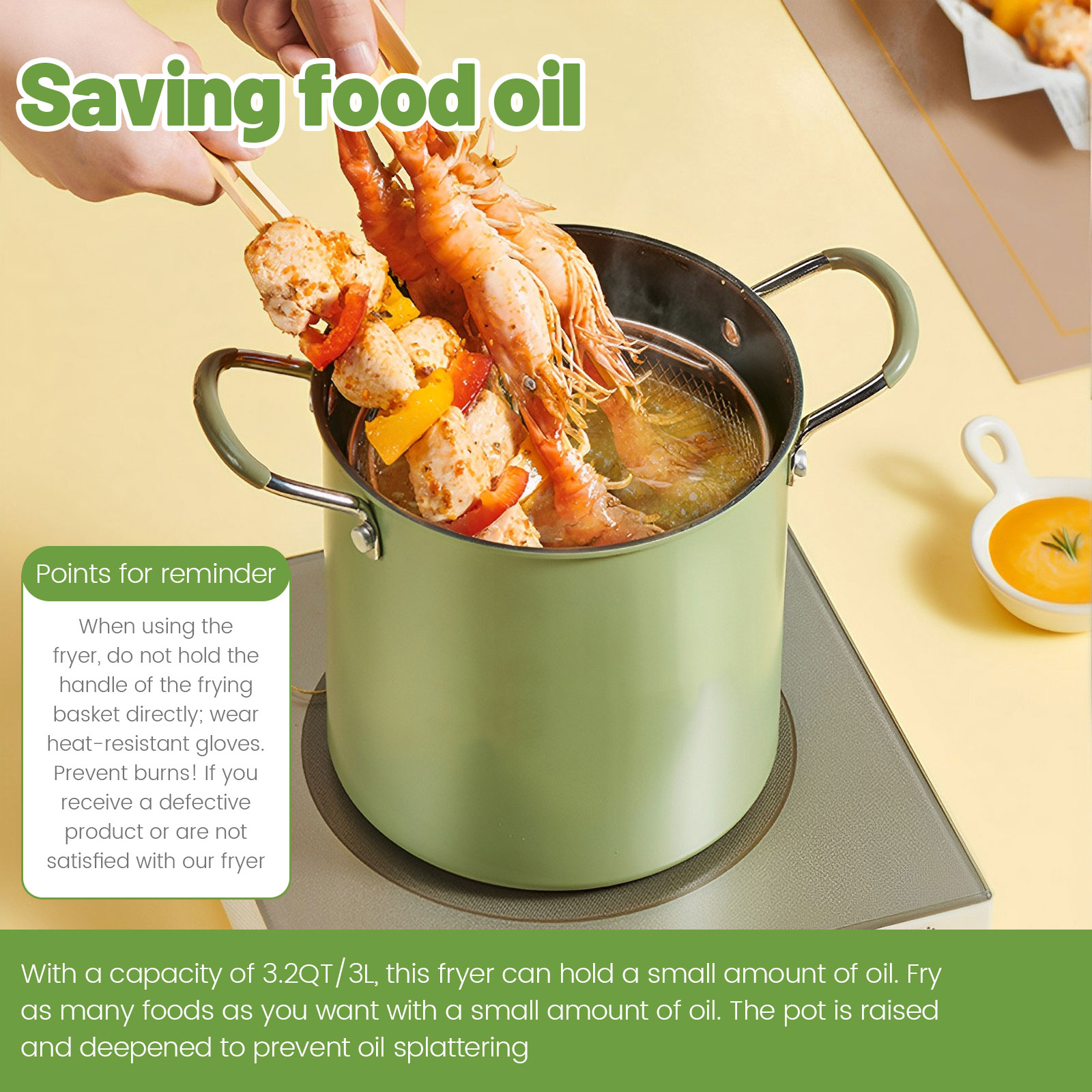 Olla para freidora, olla para freír pequeña de acero inoxidable Tempura japonesa, con escurridor de aceite, olla de acero inoxidable 304