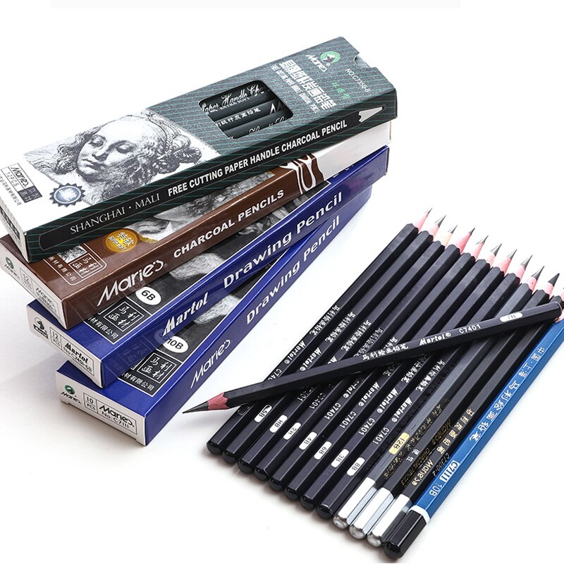 Bosquejo Mix Pack12pcs-a Marley 7401, lápiz de dibujo artístico, juego de bocetos de carbono suave, madera