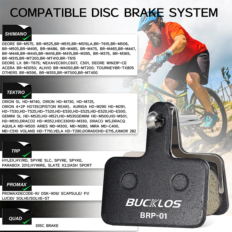 BUCKLOS Bicycle Brake Pads for Shimano B01S MT200 XOD E-bike Resin Semi-Metallic MTB Hydraulic Disc Brake Pad Bike Brake Parts