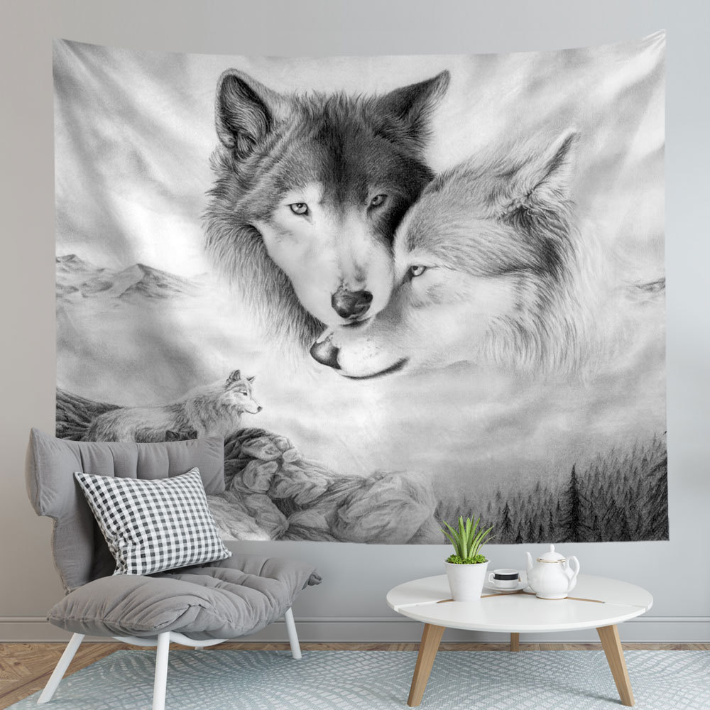 Animals Wolf Tapestry Background Psychedelic Wall Hanging Tribal Animal Sheets Wolf Tapestry Home Decor Beach Mat