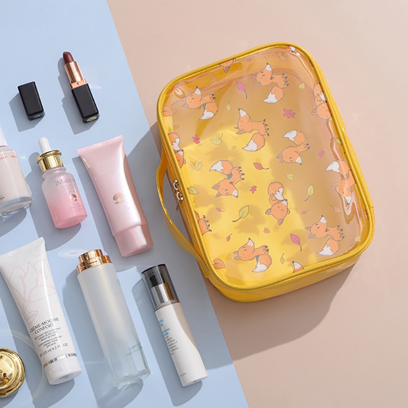 Q grote capaciteit draagbare voor vrouwen cosmetische tassen pvc doorschijnend bedrukt s/m/l/set waterdichte multifunctionele meisjes toilettassen