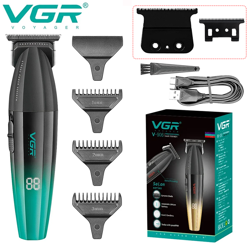 VGR tondeuse à cheveux professionnelle électrique Rechargeable tondeuse à cheveux barbe Kit de coupe de cheveux Machine de barbier tondeuse faciale pour hommes V-906: Argent