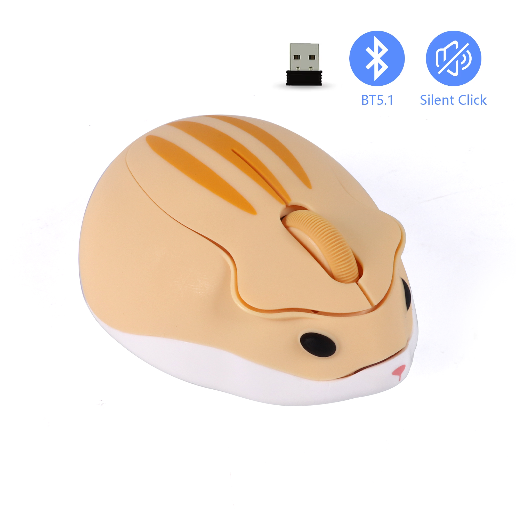 Mini mouse sem fio 3d fofo hamster 2.4g bluetooth modo duplo conectividade bateria de longa duração mudo mouse óptico usb para laptop pc: laranja