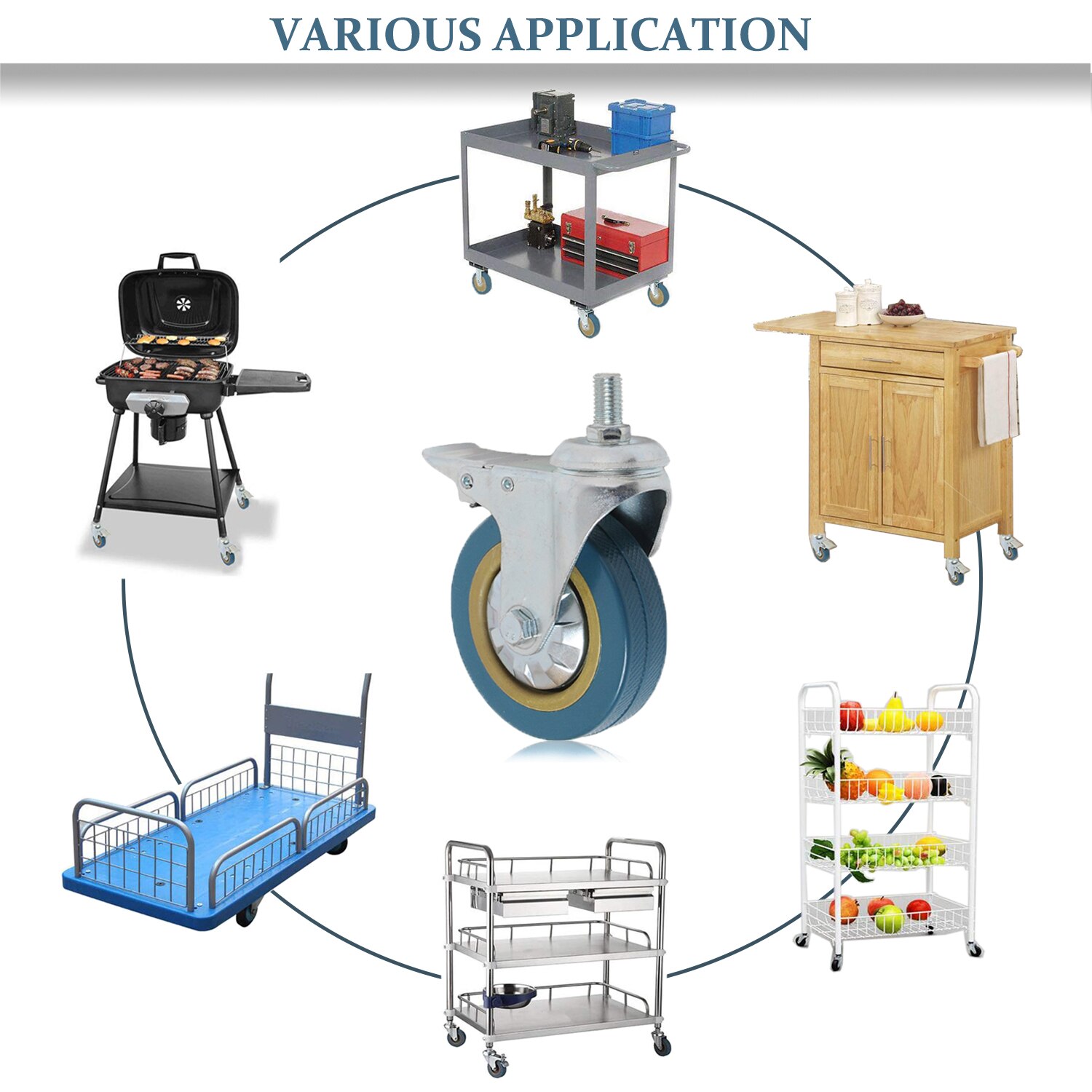 3/4 Inch Swivel Caster Wheels Heavy Duty Caster with M10/12x30mm Threaded Stem No Noise Wheels For Carts workbench Equipment