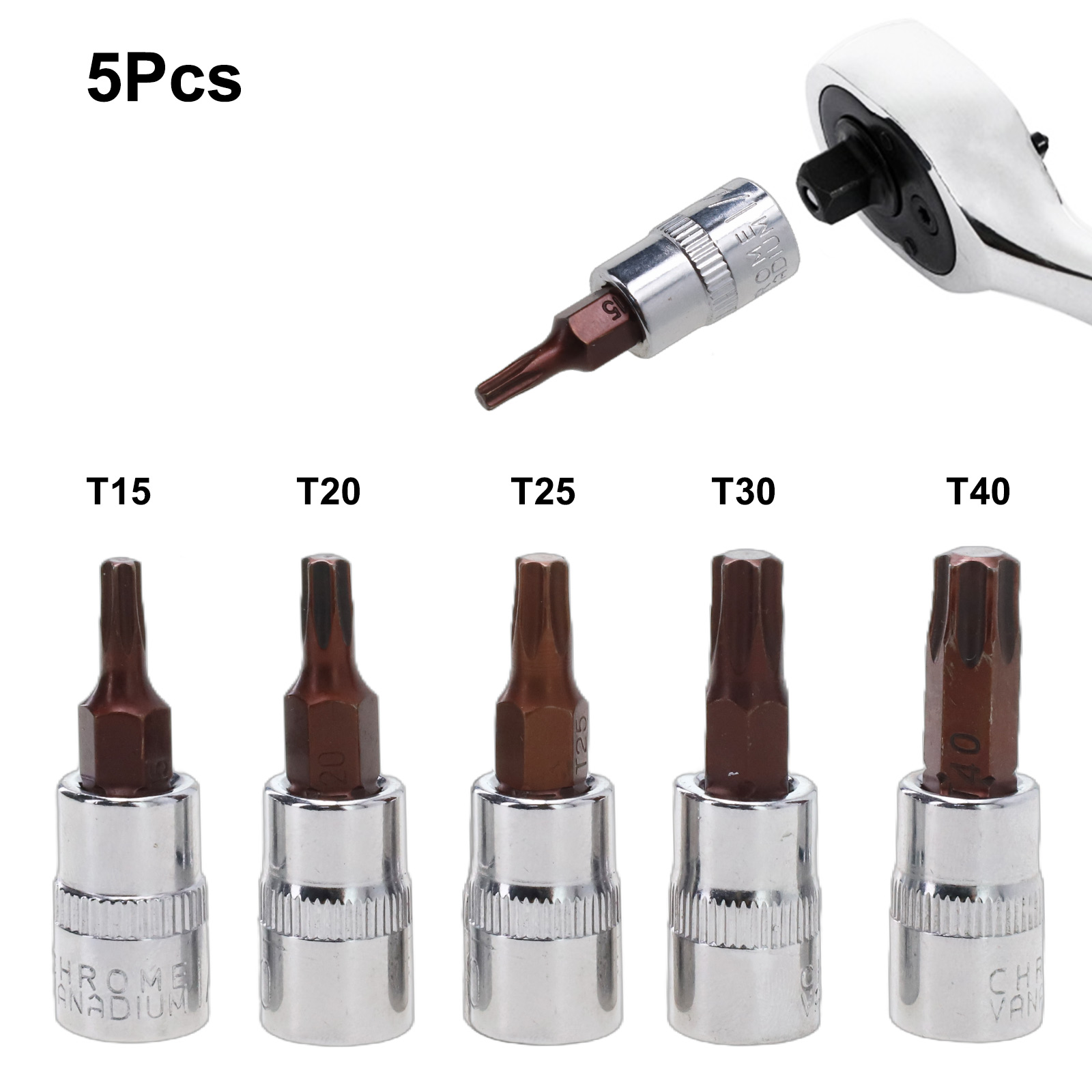 5 Stuks Torx Schroevendraaier Bits 1/4 Inch Drive Socket Head Gereedschap T15 T20 T25 T30 T40 Dopsleutel Adapter handgereedschap