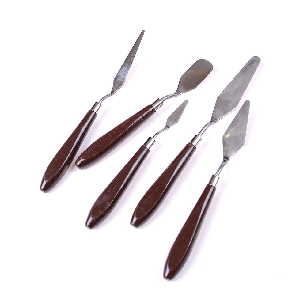 5 stk blandet palet kniv maleri rustfrit stål skraber spatel træ håndtag kunst forsyninger til kunstner lærred oliemaling