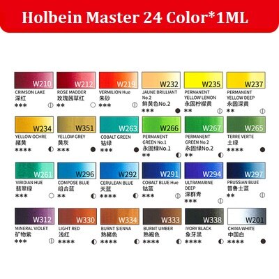 Handmade 24 Color 1ML Watercolor Set Artist Painting Watercolors Art Supplies Sample Trial Pack Metal Palette: Holbein 24