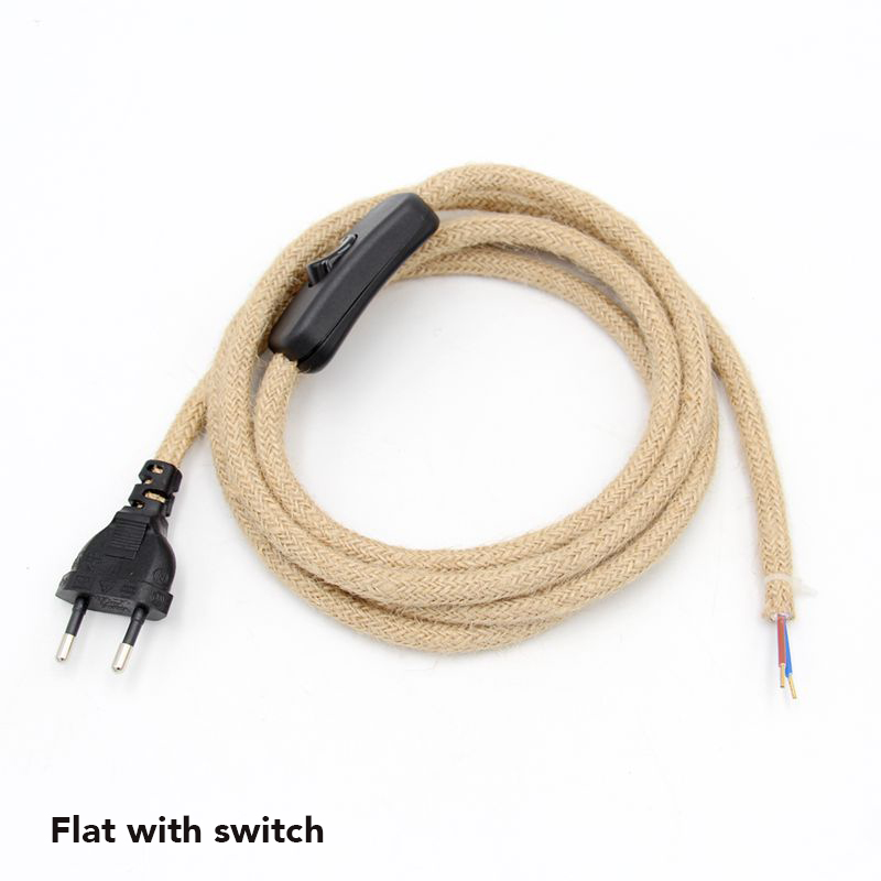 Netledning til e27 lampefatninger eu-stik hampereb 2 meter 3 meter elektrisk ledning lampefatning fatning retro tænd/sluk-kabel: 0-5w / Lyserød