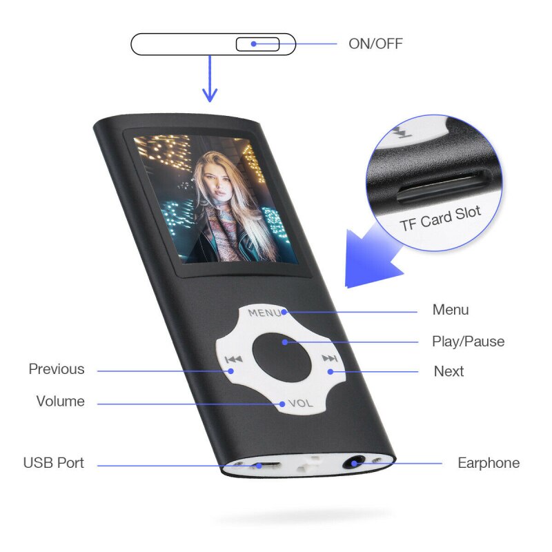 1.8 Inch Mp3 Player 16GB 32GB Music Player With fm Radio Video Player E-book Player MP3 With Micro SD Card hifi MP 3 mp-3