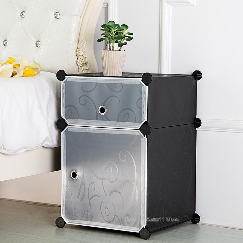 Bedside table simple European home bedside cabinet plastic storage cabinet storage cabinet white cabinet: Black
