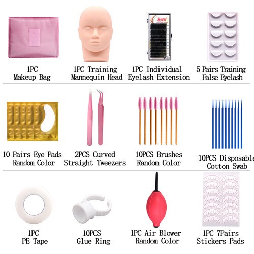 NEWCOME Individual Eyelash Extension Training Kit Practice Mannequin Head Set False Eyelash Grafting Makeup Tools: Set 3