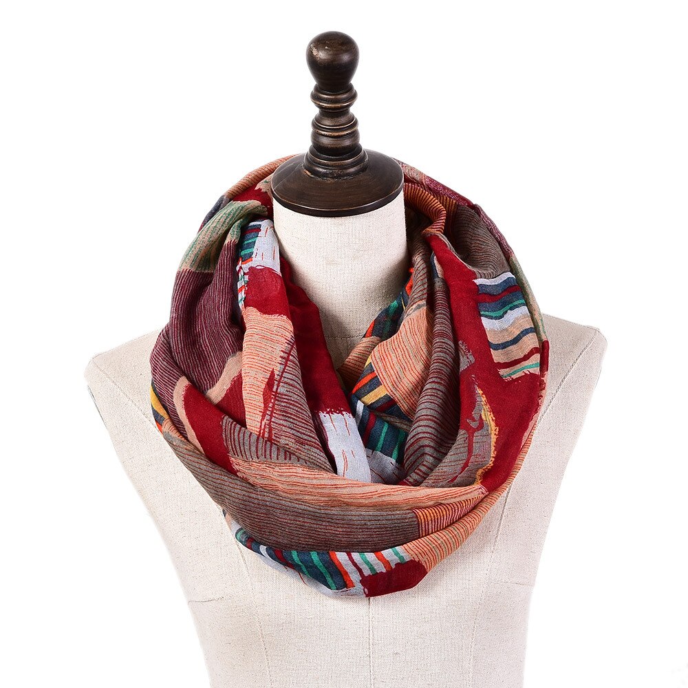 Women Plaid Ring Neck Scarf Winter Warm Soft Voile Loop Shawl Ladies Neckerchief Print Cable Infinity Scarves: 3