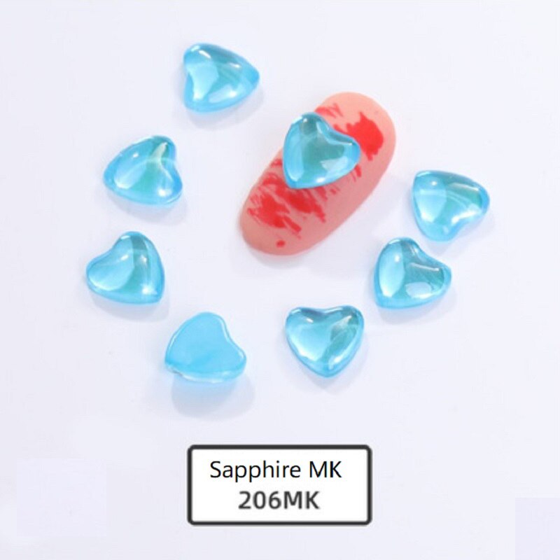 10Pcs 8mm Heart Rhinestone Flat Stones For Manicure Glitter Nail Jewelry Heart Nail Art Kawaii Nail Decoration Korean Nail Parts: Sapphire MK