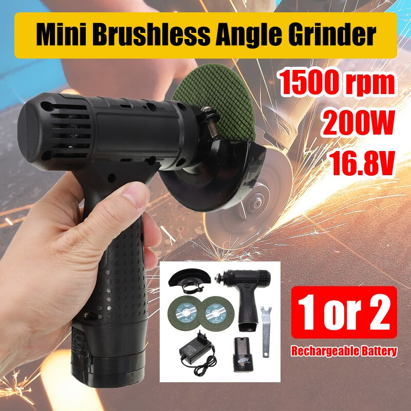 16.8V 200W Mini Cordless Angle Grinder Polishing Machine Brushless Mini Cutter Rechargeable Power Tools With 2pcs Batteries