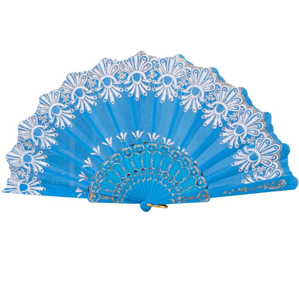 Beste Chinese Stijl Dance Wedding Party Lace Silk Folding Handheld Bloem Fan Party Prestaties Hand Held Rekwisieten: Sky Blue