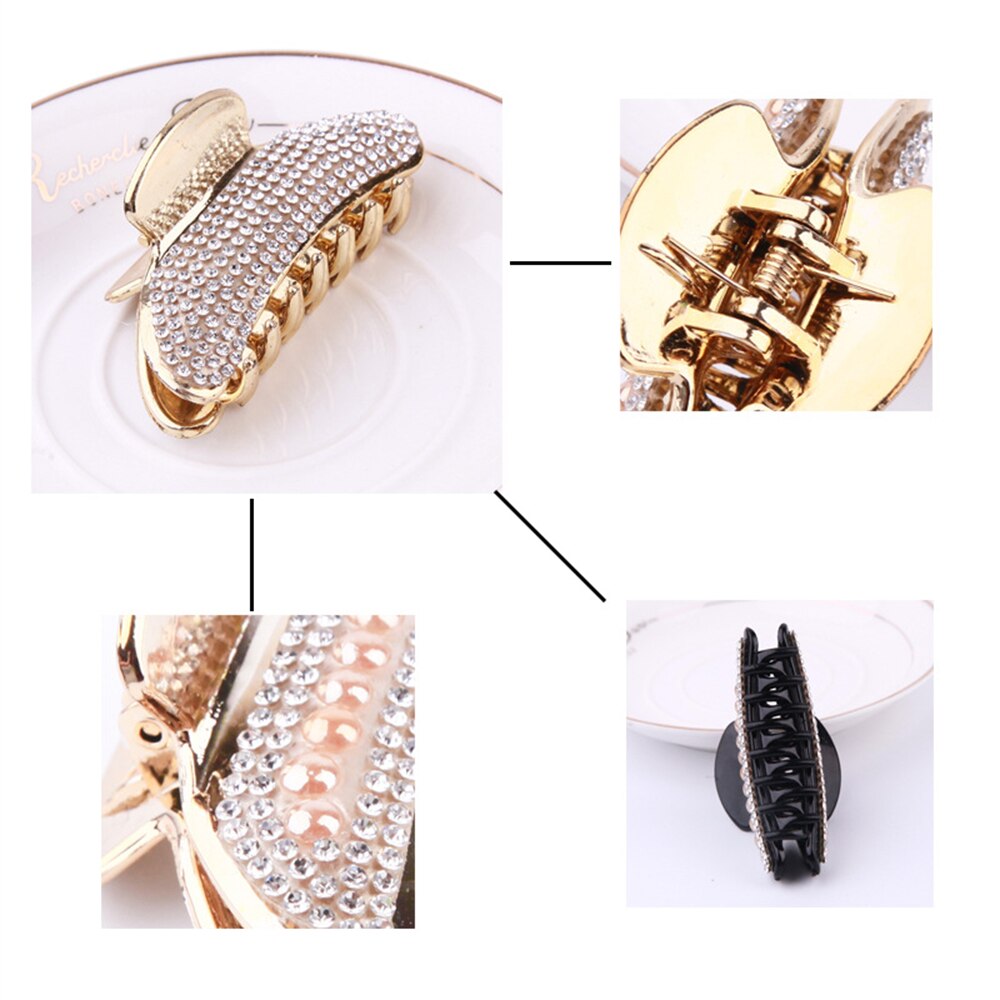 Glitter rhinestone hårklør for kvinner legert hårnåler krabbeklemme kjerringrokk grip klips hårtilbehør