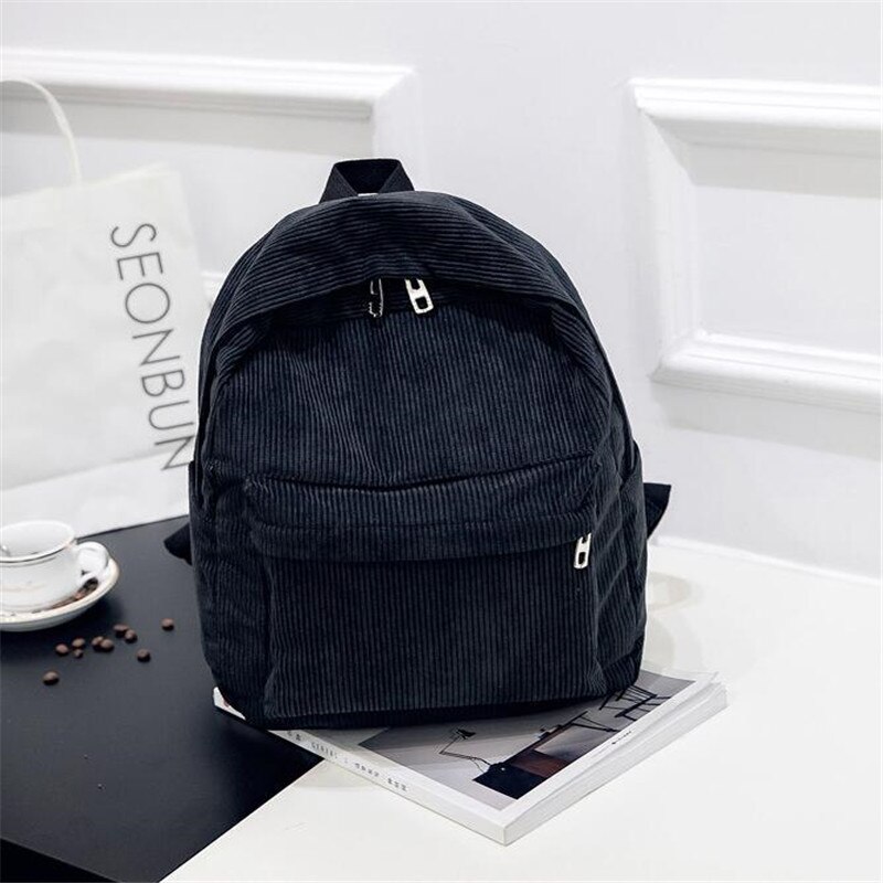 Personalisierte Cord Schwarz Navy Khaki Gary Student Rucksack Custom Bestickte Große Kapazität Schul für Schüler und Erwachsene: Black