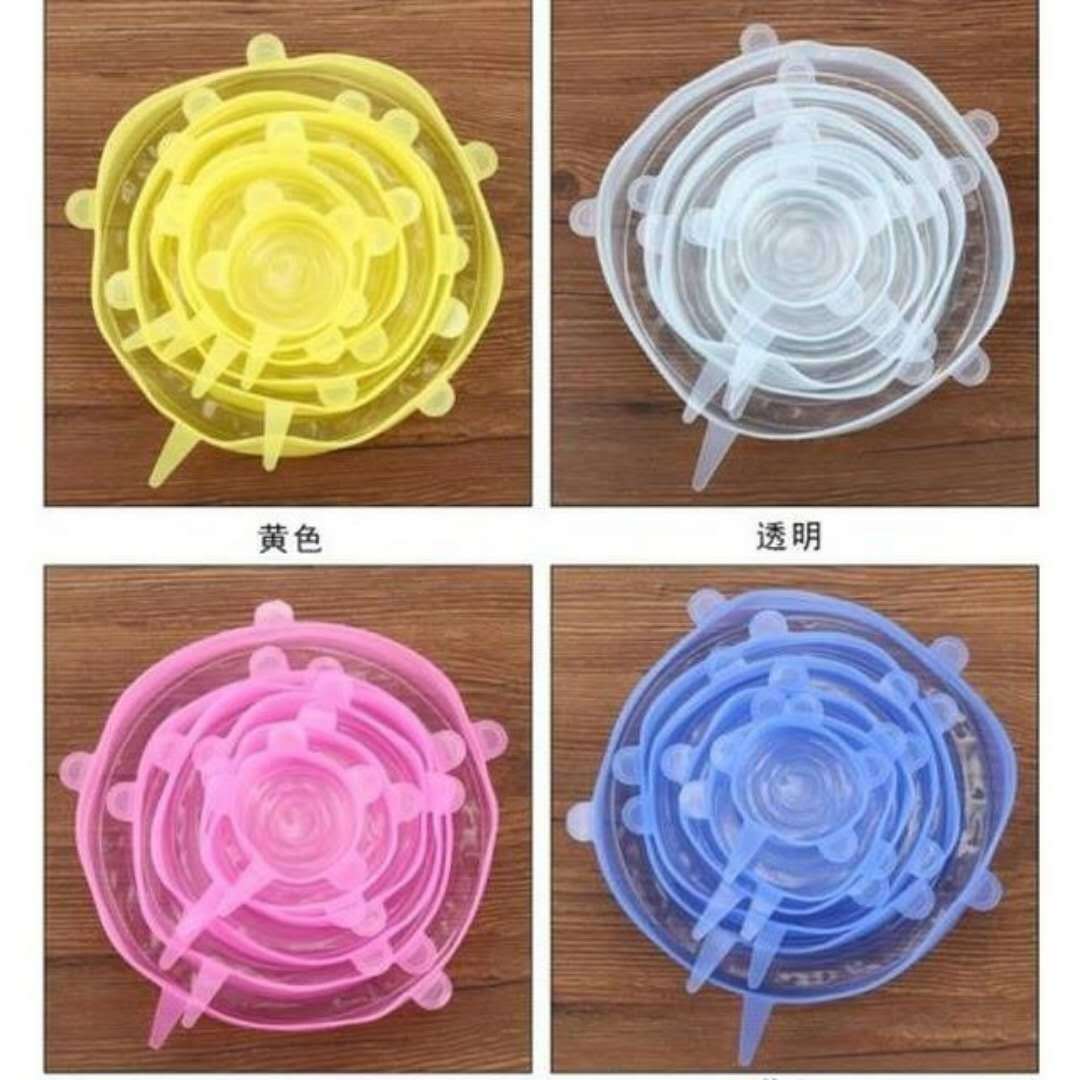 6 stk/sæt mad frisk holder silikonelåg holdbart genanvendeligt mad spare låg varmebestandigt passer til alle størrelser og former af beholder