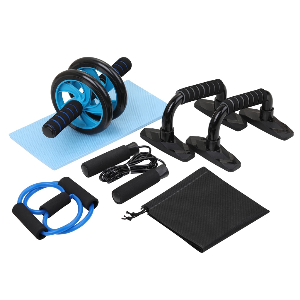 5 In 1 AB Wheel Roller Abdominal Press Wheel Push-UP Bar Jump Rope Knee Pad Indoor Home Gym Fitness Workout Exercise Equipments