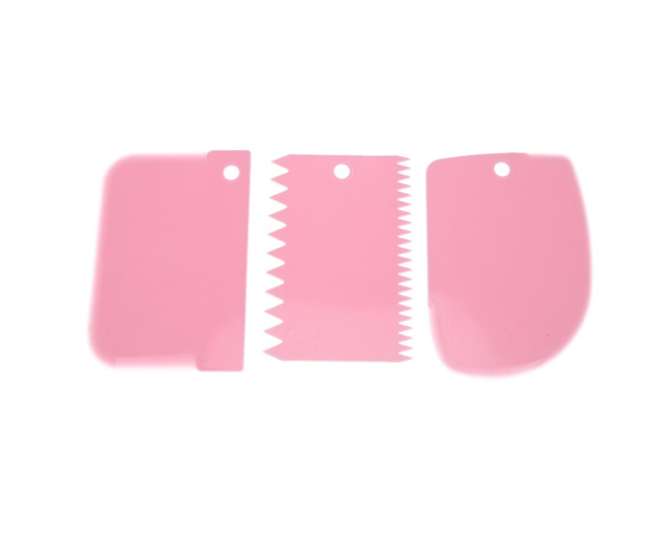 3 stk/sett plastdeigkniv glasur fondantskrape taggete kant vanlig glatt kakepadle kakespader baking konditorverktøy: Rosa