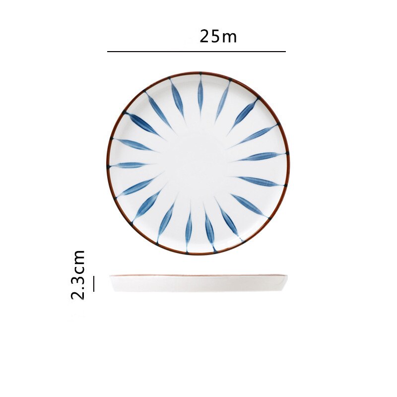 Plato de cerámica de cocina de estilo japonés, vajilla esmaltada pintada a mano para el hogar, plato occidental, plato para carne: H06