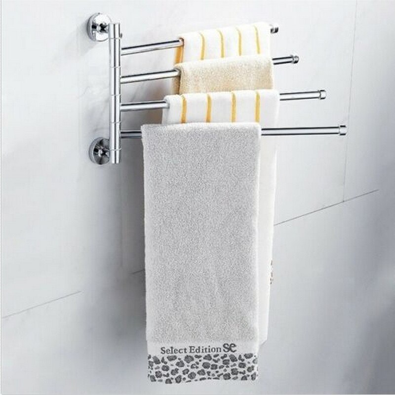 Bathroom Stainless Steel Swivel 2/3/4 Swing Arm Towel Holder Bar Rails Rack Wall Wall-mounted Movable Towel Rod Bathroom Storage: 4 Rack