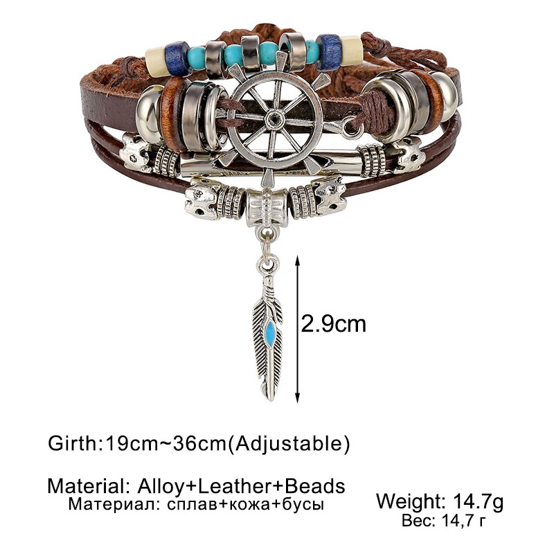 IFMIA Boho Adjustable Rope Bead Multilayer Leather Bracelet Set for Women Male Charms Feather Leaf Bracelet Bangles Jewelry