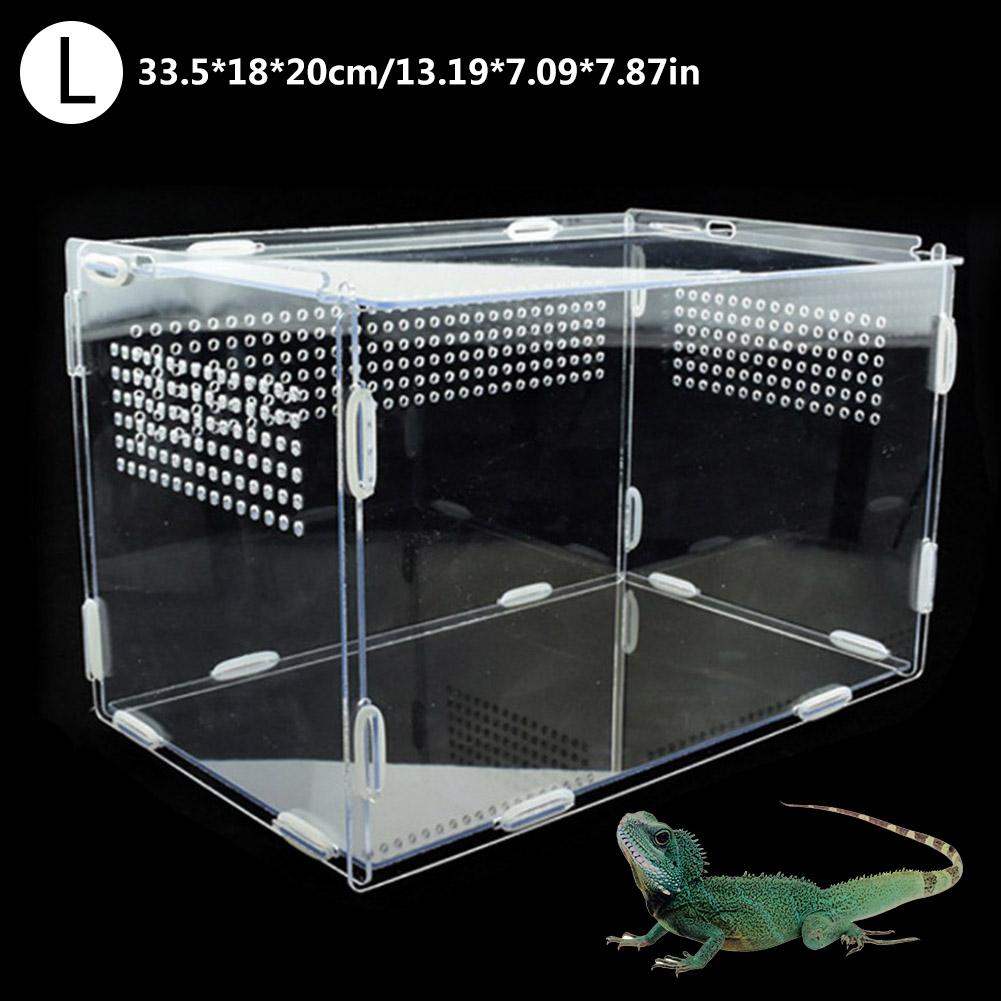 Stor akryl terrarium krybdyr kasse holdbar gennemsigtig kæledyr forsyninger til koldblodede dyr krybdyr kæledyr insekt hjem dekoration: 33.5 x 18 x 20cm