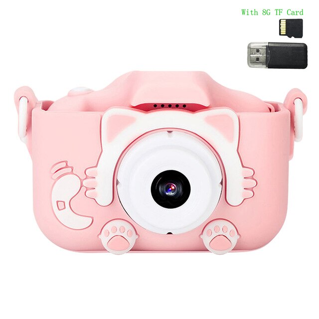 Mini Camera Kids Digital Camera Cartoon Toy HD Camera for Kids Educational Children's Camera Toys for Boy Girl Best: Pink Cat 8G Card