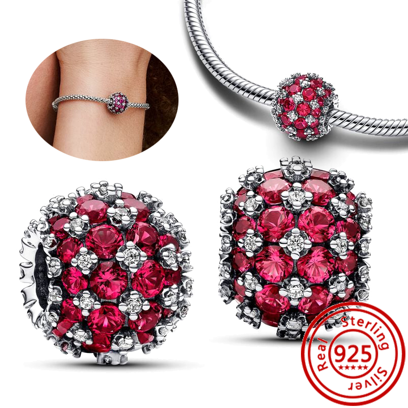 Cuentas redondas de plata 925, cristal de Murano blanco, rojo, verde, negro, azul, rojo, circonita brillante, compatible con pulsera Pantaro, de joyería fina