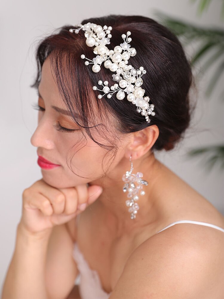 Peinados de novia, conjunto de joyas, diadema, pendientes, Tiaras plateadas, corona, accesorios para el cabello para novia, boda