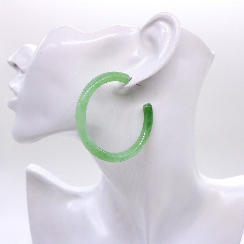 UJBOX Classic Korean Acrylic Hoop Earrings Women Pink Brown Green Clear Geometric Half Circle Earrings Jewelry: Green