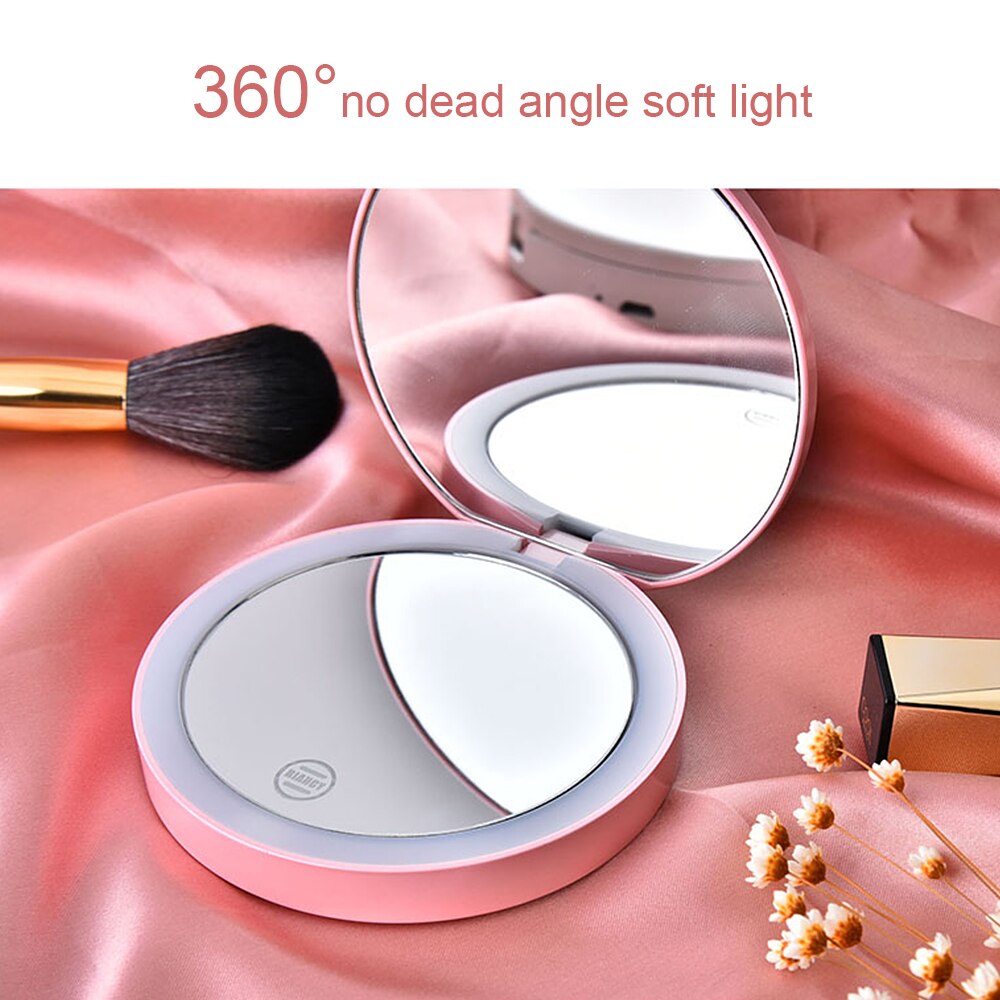 Bærbar mini berørbar skærm spejl lys sammenfoldelig forstørrende sensing belysning spejle med opladning ledet makeup makeup lys