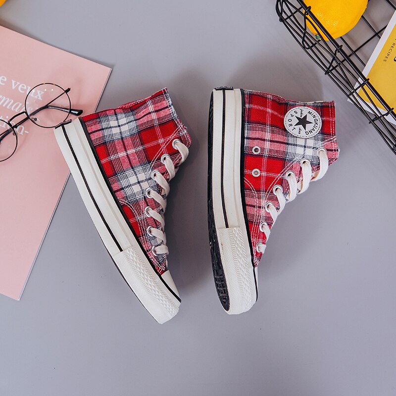 spring white shoes women's shoes flat shoes high-top sneakers casual shoes sneakers: Red / 7.5