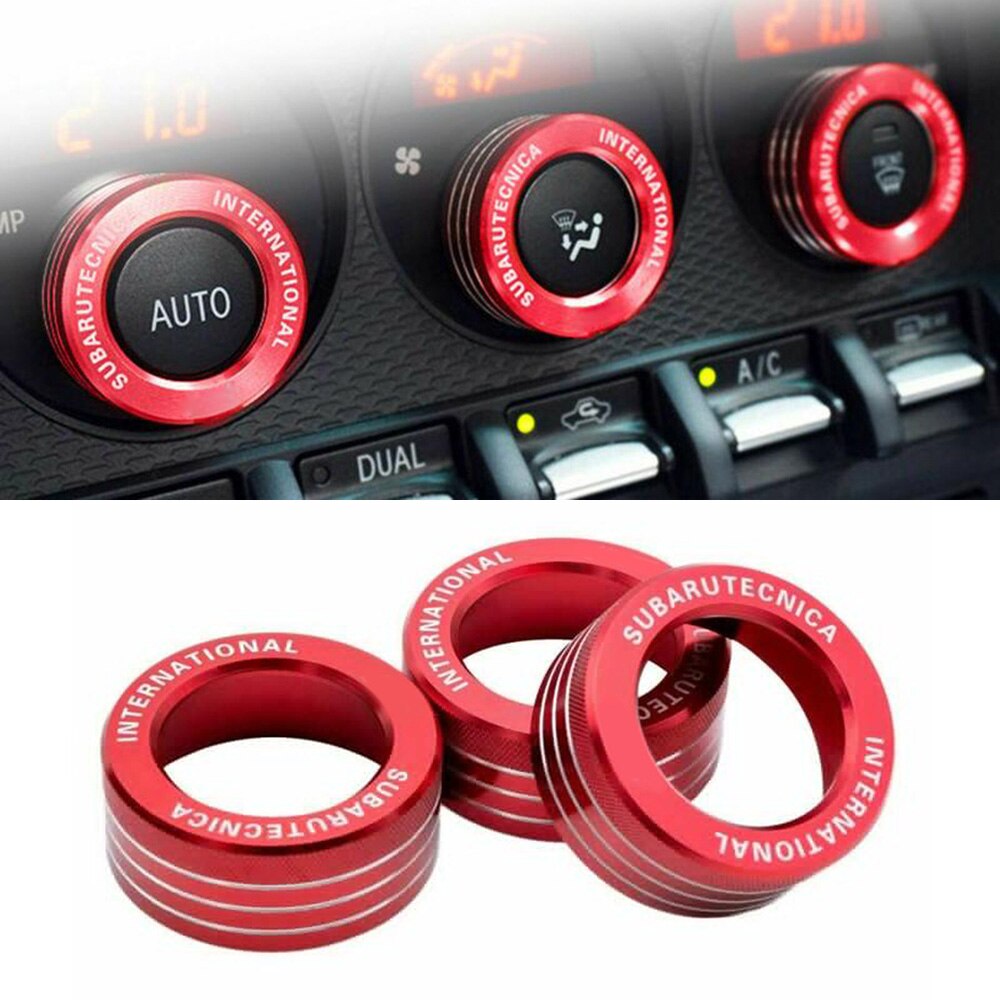 3x AC Knob Control Volume Red Cover Rings Trim For Subaru BRZ FRS
